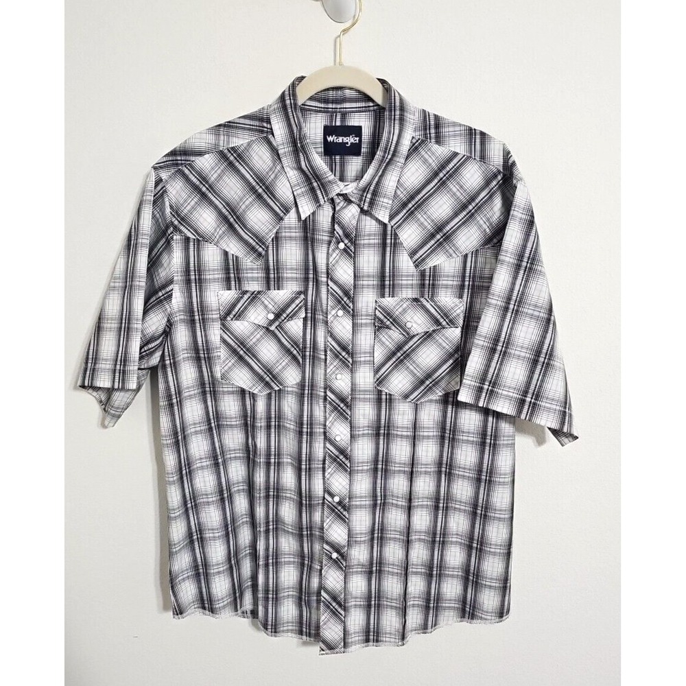 Wrangler Shirt Mens XL Black White Plaid Accent Stitching Snap Front Western